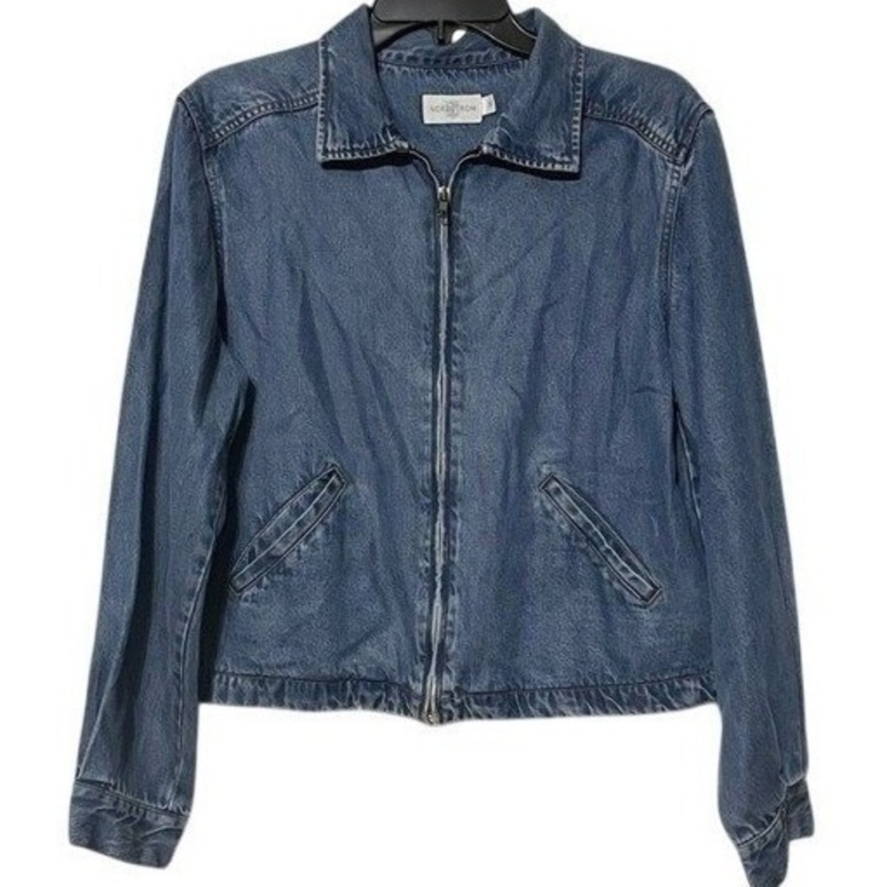 VTG‎ Nordstrom Denim Jacket Medium Womens Blue Full Zip Pockets Casual *READ*